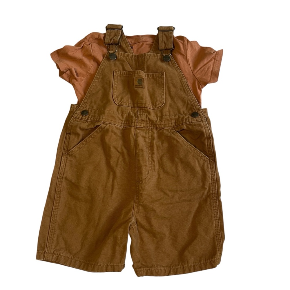 4T Carhartt Kids Tan Overalls Shorts H&M Tee